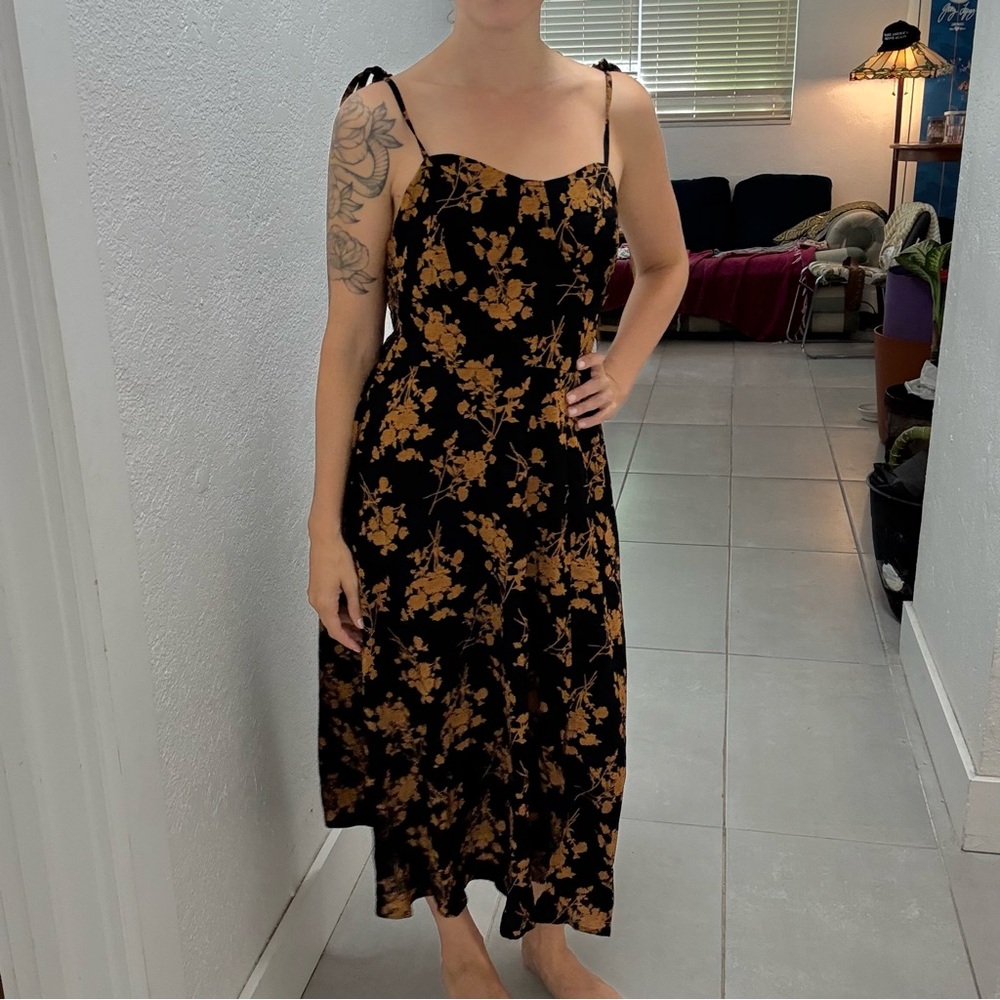 Floral Black and Tan Dress